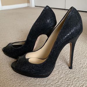 Jimmy Choo Authentic Women’s Black Sparkly “Luna” High Heel Open Toe Pumps
